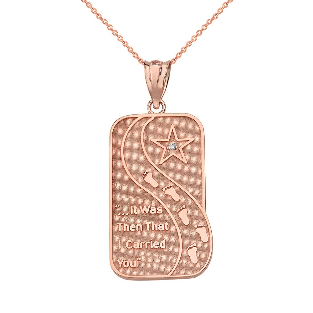 Solid Gold Diamond Footprints in the Sand Poem Pendant Necklace, view 4
