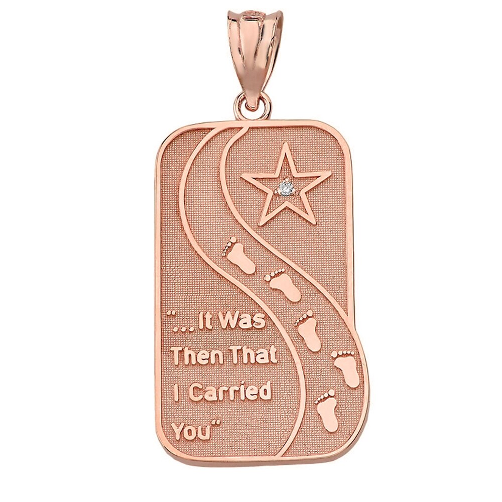 Solid Gold Diamond Footprints in the Sand Poem Pendant Necklace, view 5