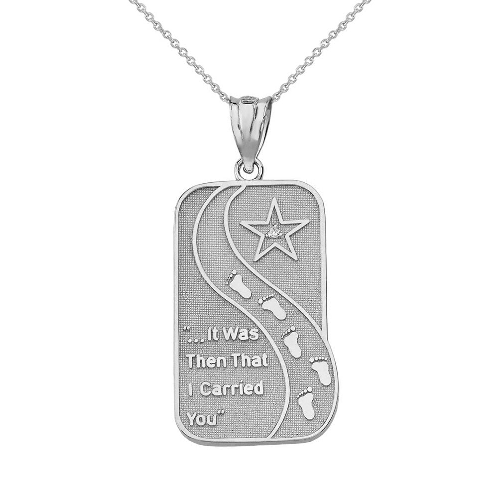 Solid Gold Diamond Footprints in the Sand Poem Pendant Necklace, view 7