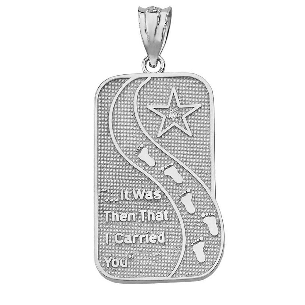 Solid Gold Diamond Footprints in the Sand Poem Pendant Necklace, view 8