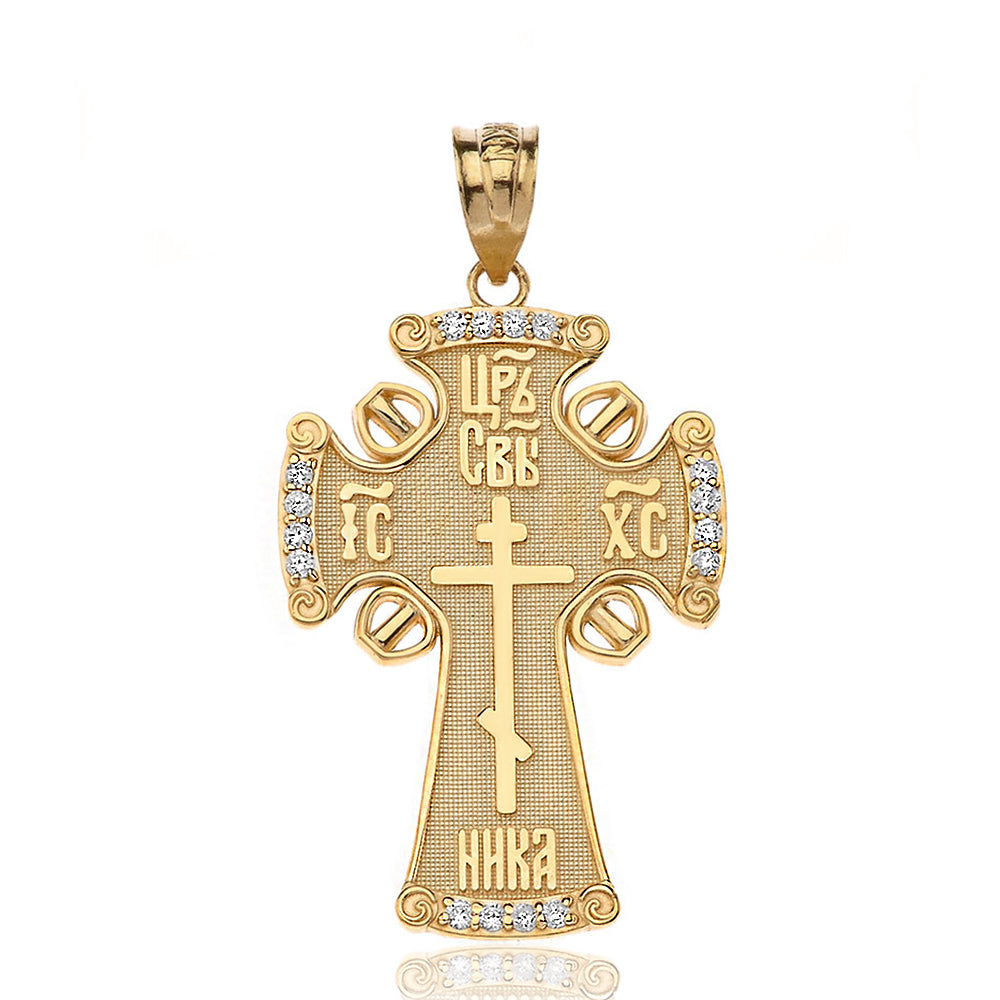 Solid Gold Diamond ICXC NIKA Eastern Orthodox Cross Pendant Necklace, view 2