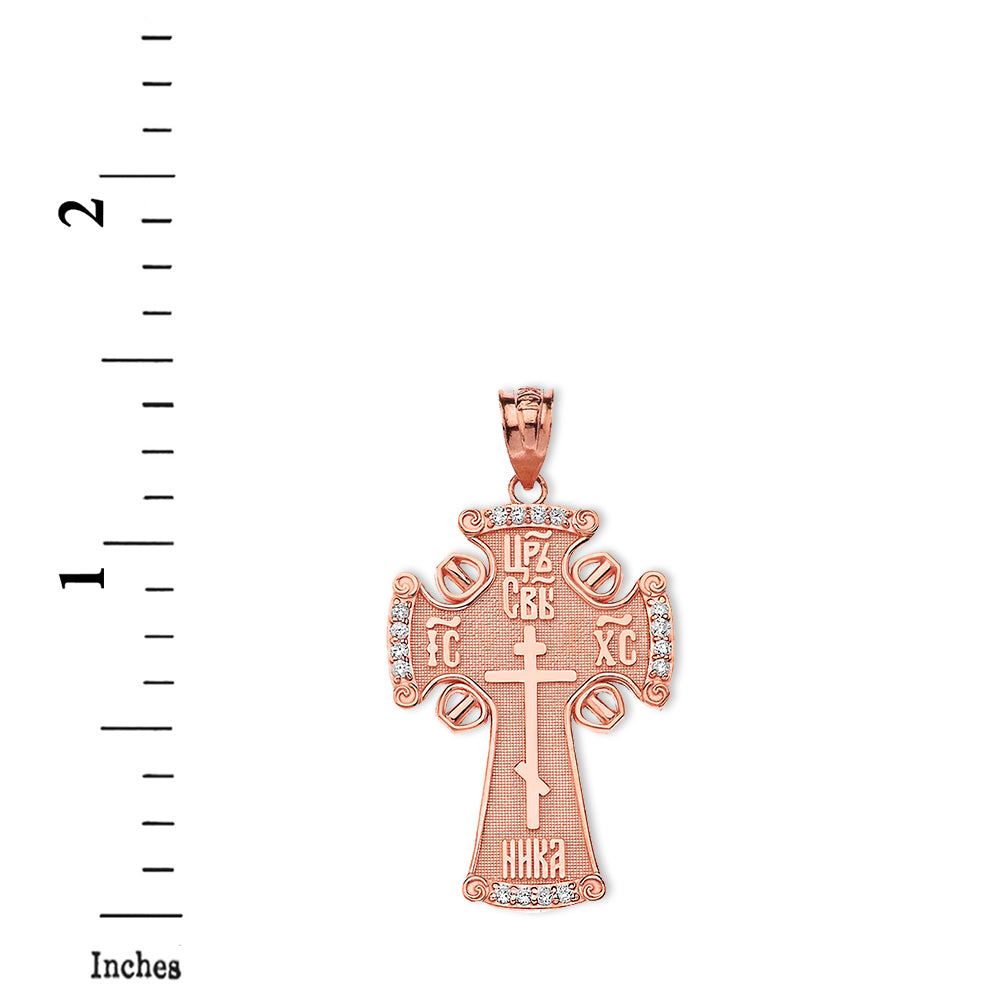 Solid Gold Diamond ICXC NIKA Eastern Orthodox Cross Pendant Necklace, view 6