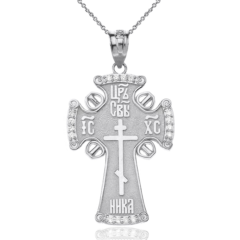 Solid Gold Diamond ICXC NIKA Eastern Orthodox Cross Pendant Necklace, view 7