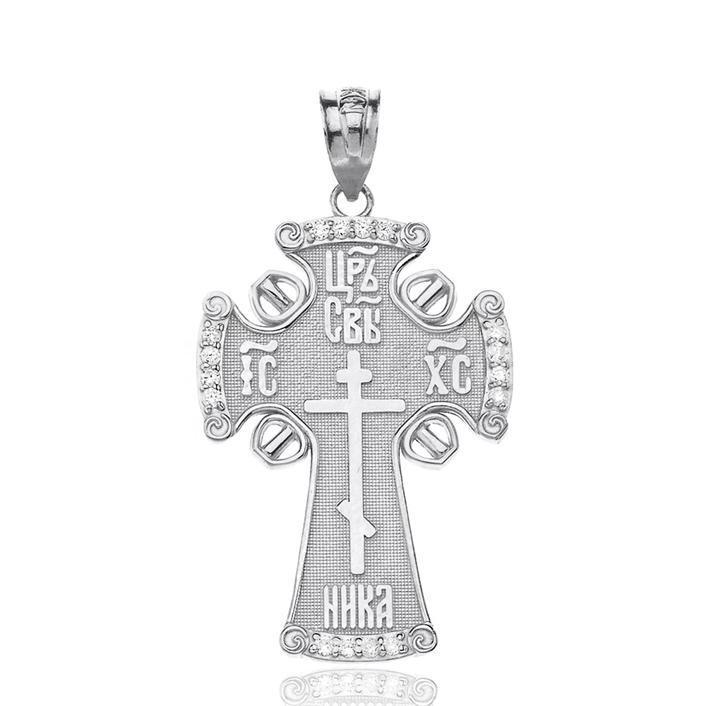 Solid Gold Diamond ICXC NIKA Eastern Orthodox Cross Pendant Necklace, view 8