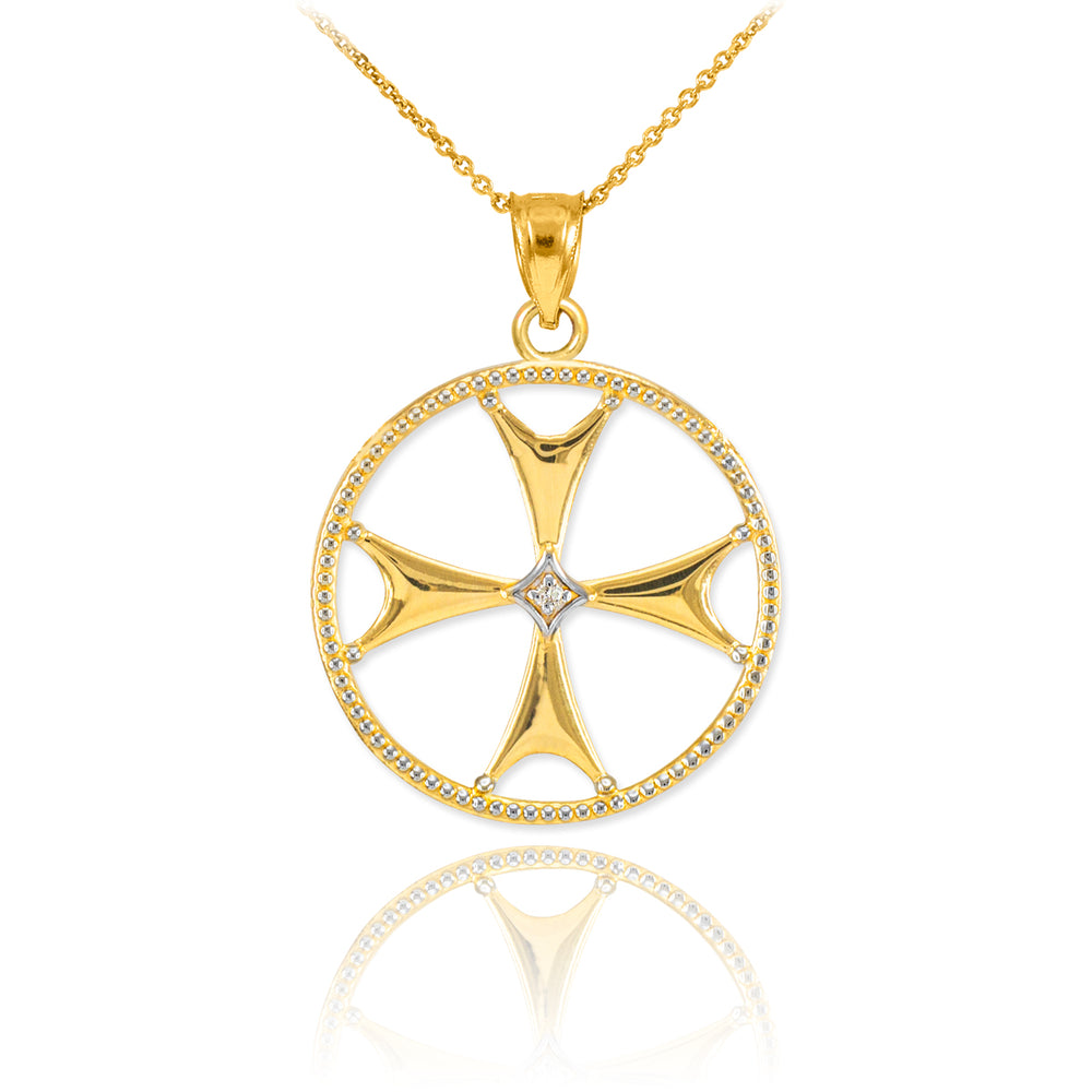 Solid Gold Diamond Maltese Cross Pendant Necklace