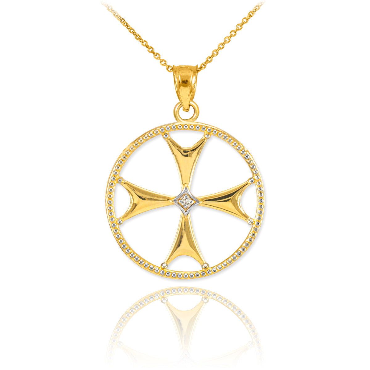 Solid Gold Diamond Maltese Cross Pendant Necklace