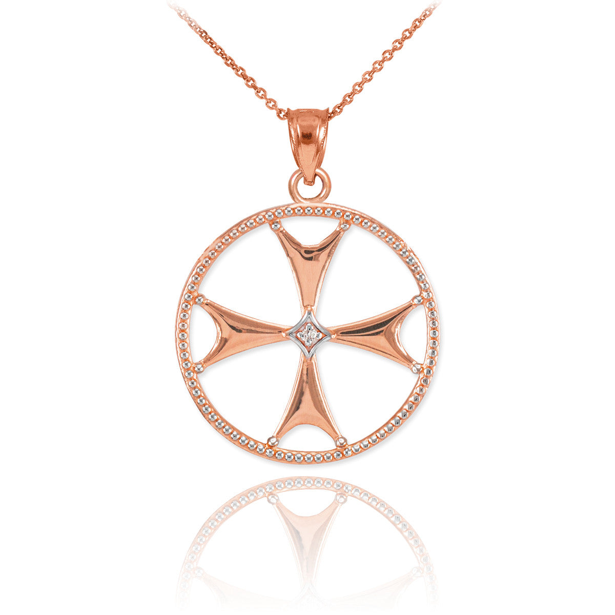 Solid Gold Diamond Maltese Cross Pendant Necklace, view 2