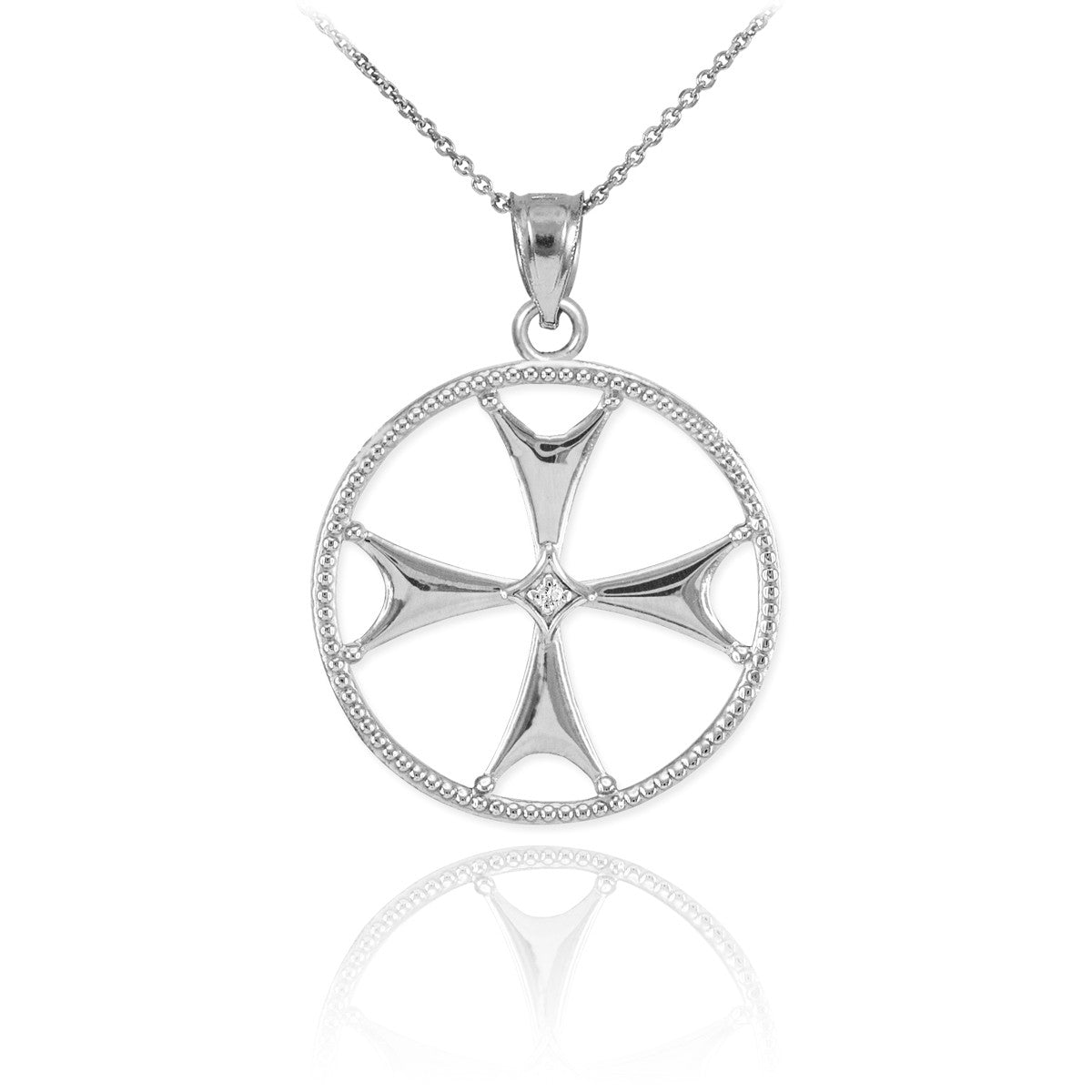 Solid Gold Diamond Maltese Cross Pendant Necklace, view 3