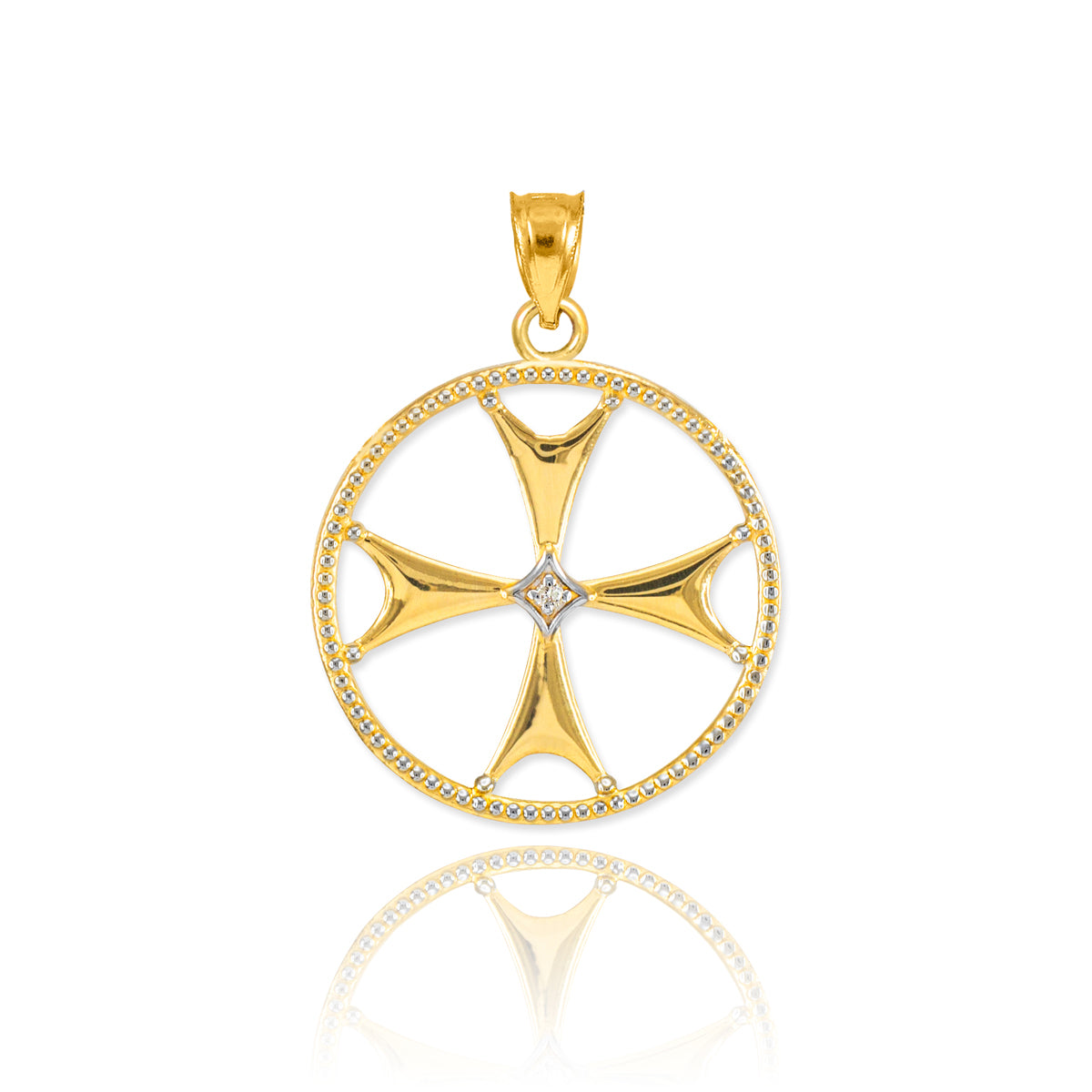Solid Gold Diamond Maltese Cross Pendant Necklace, view 4
