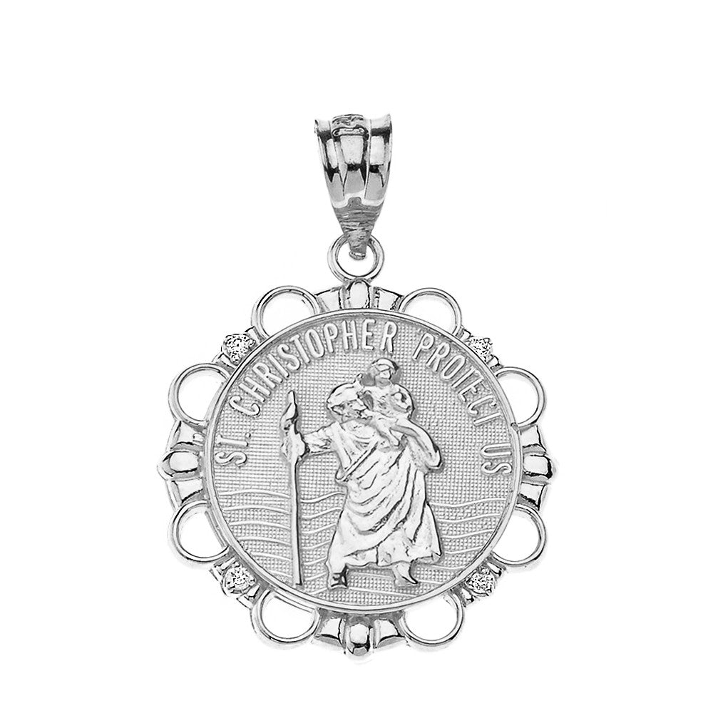 Solid Gold Diamond Saint Christopher Pray For Us Circle Pendant Necklace, view 8