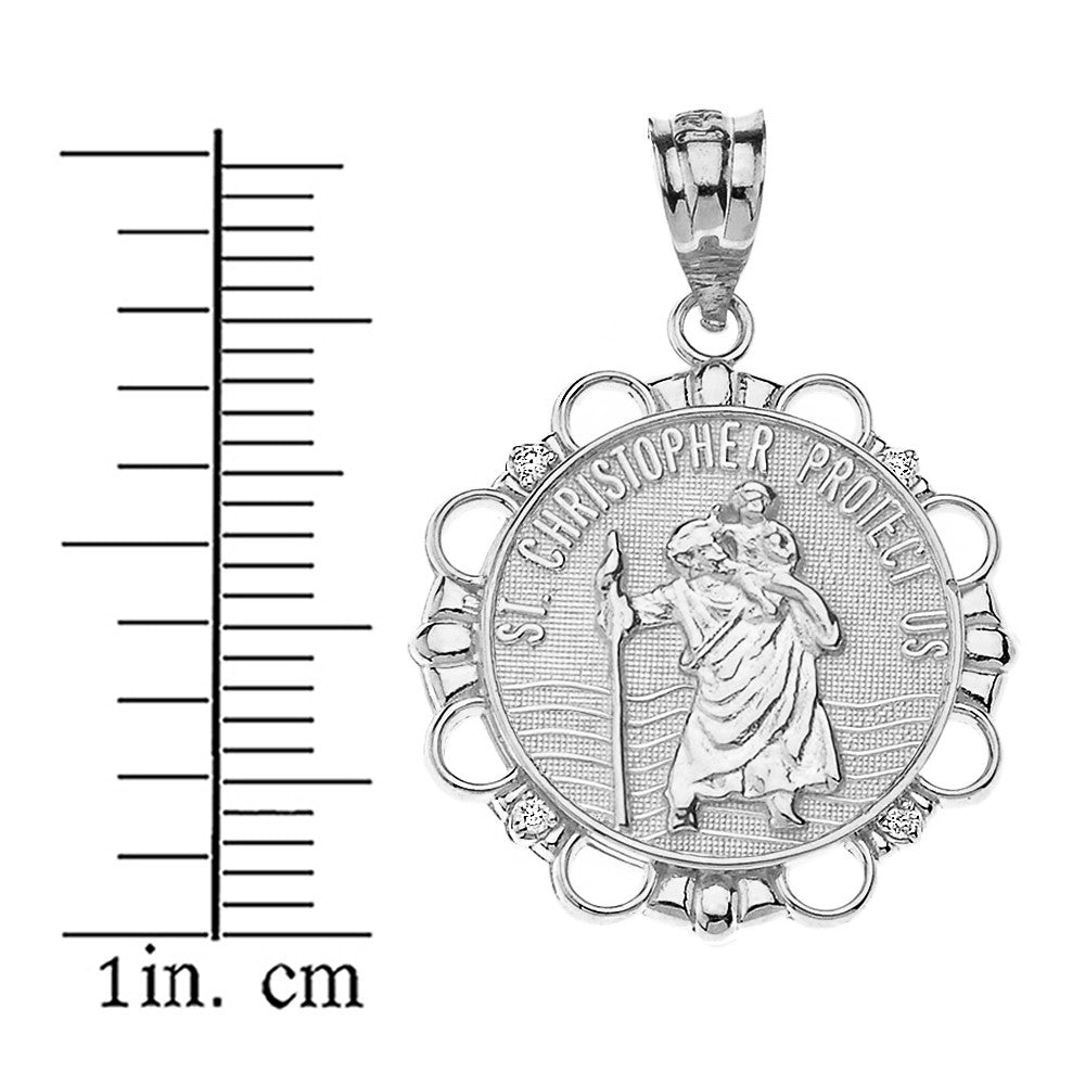 Solid Gold Diamond Saint Christopher Pray For Us Circle Pendant Necklace, view 9