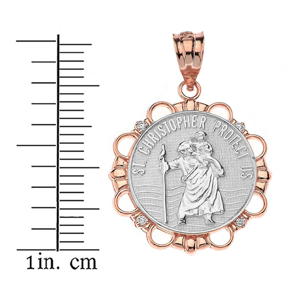 Solid Gold Diamond Saint Christopher Pray For Us Circle Pendant Necklace, view 15