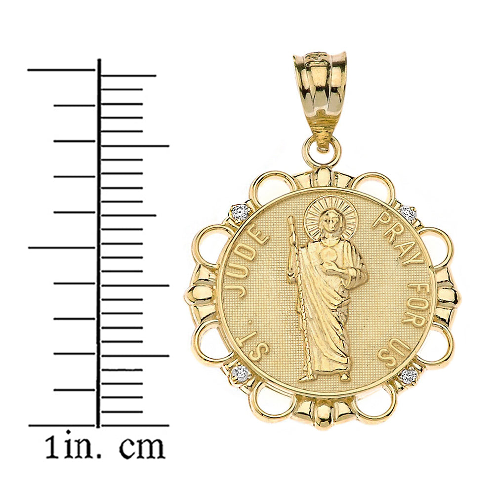 Solid Gold Diamond Saint Jude Pray For Us Circle Pendant Necklace, view 3
