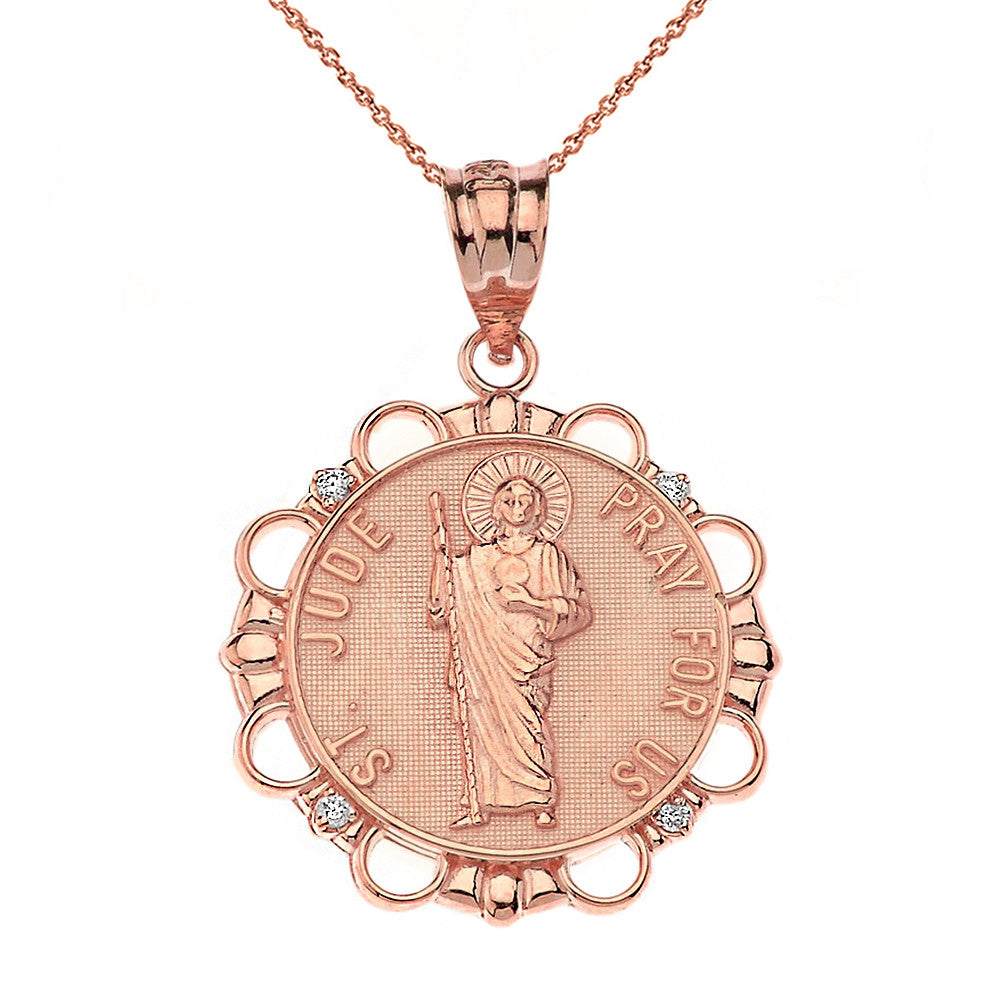 Solid Gold Diamond Saint Jude Pray For Us Circle Pendant Necklace, view 4