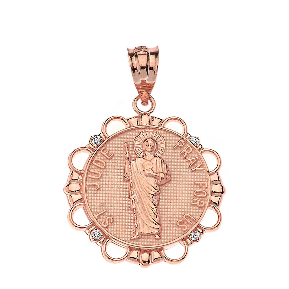 Solid Gold Diamond Saint Jude Pray For Us Circle Pendant Necklace, view 5