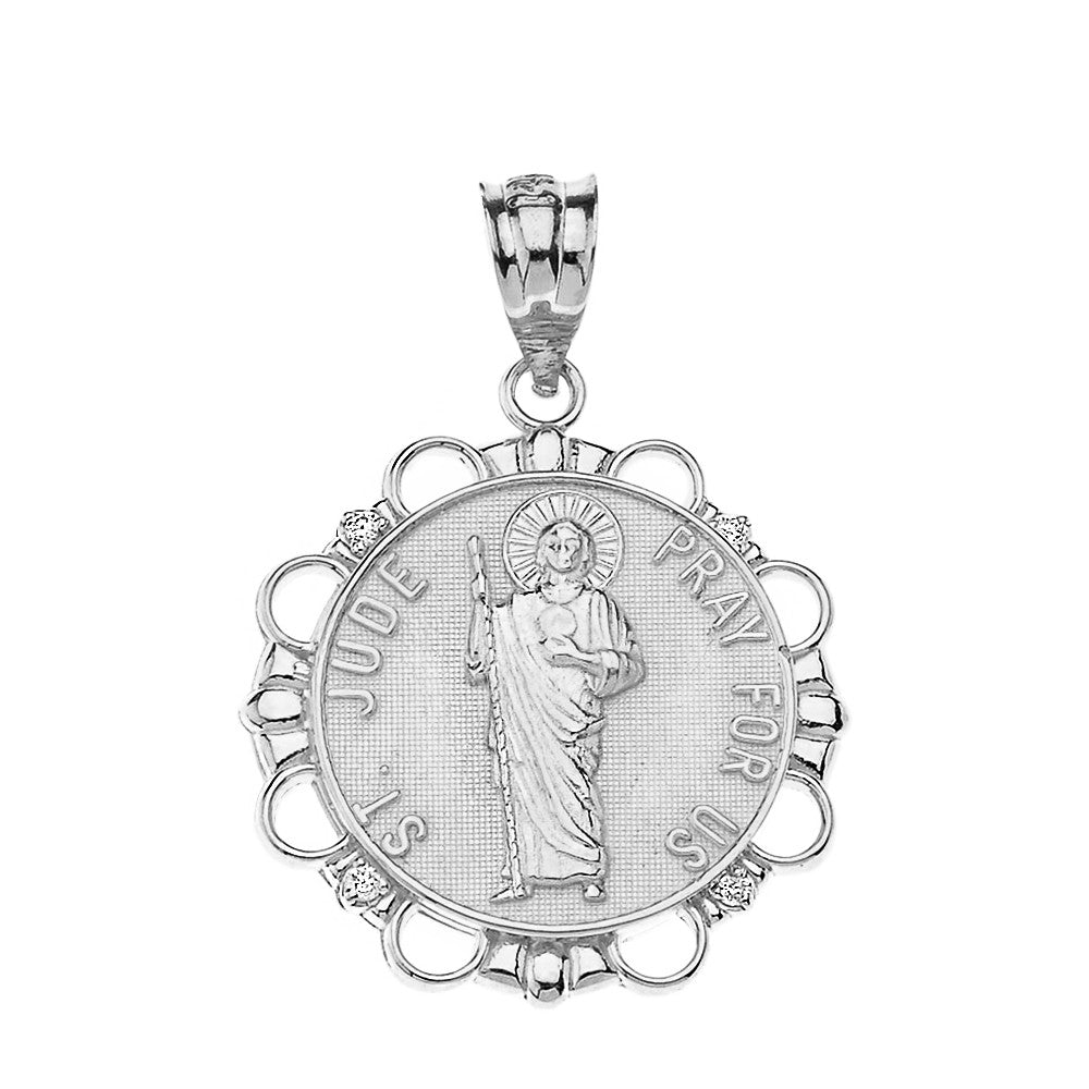 Solid Gold Diamond Saint Jude Pray For Us Circle Pendant Necklace, view 7