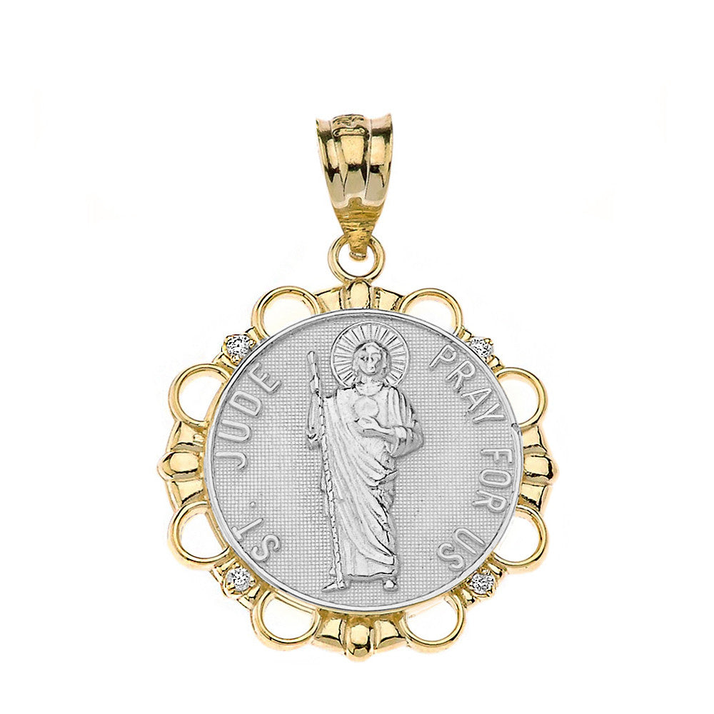 Solid Gold Diamond Saint Jude Pray For Us Circle Pendant Necklace, view 9