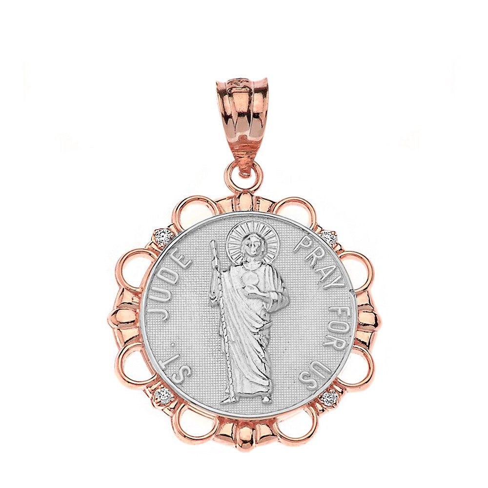 Solid Gold Diamond Saint Jude Pray For Us Circle Pendant Necklace, view 11