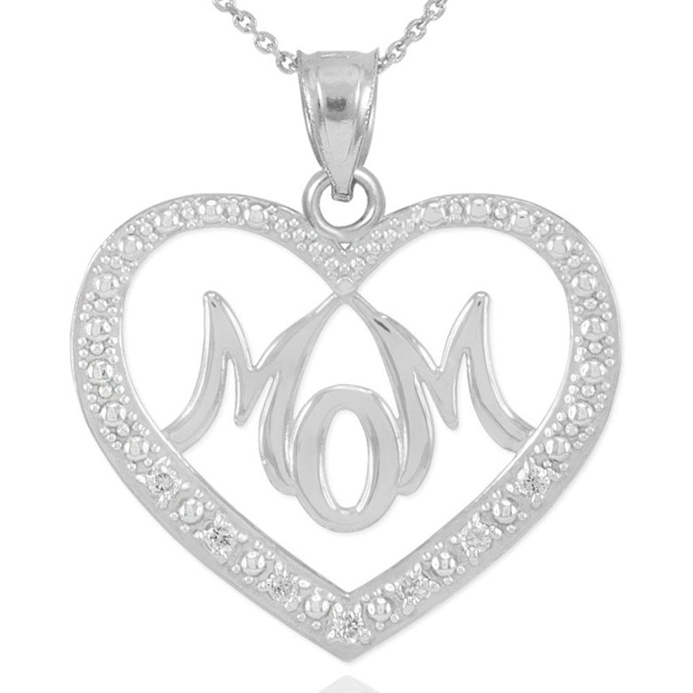 Solid Gold Diamond Studded "Mom" Heart Pendant Necklace, view 3