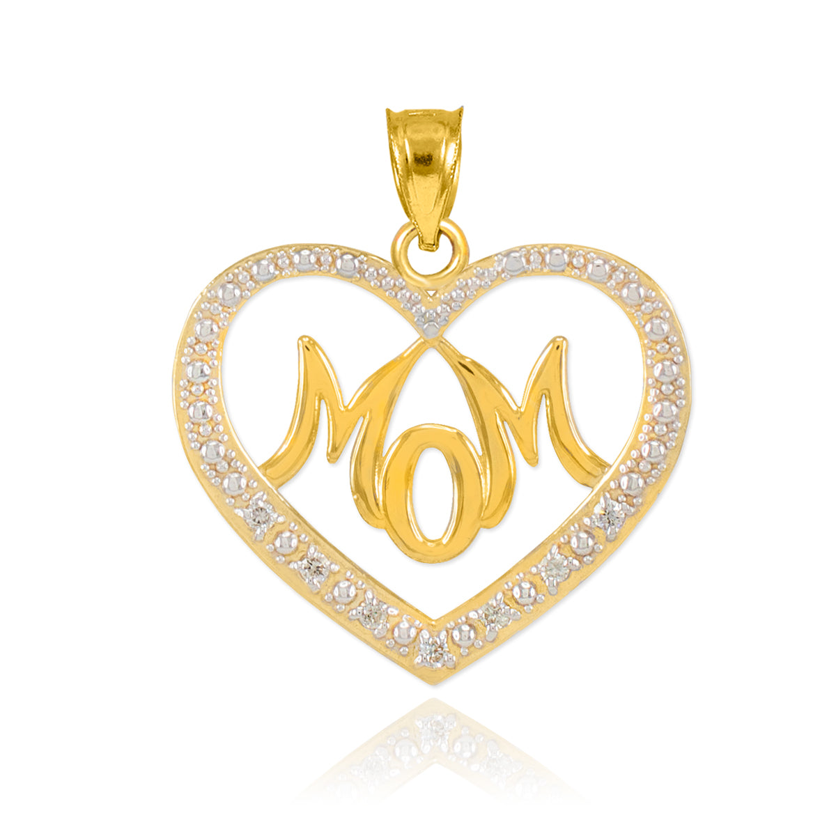 Solid Gold Diamond Studded "Mom" Heart Pendant Necklace, view 4