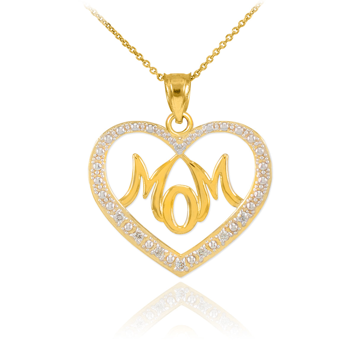 Solid Gold Diamond Studded "Mom" Heart Pendant Necklace, view 5