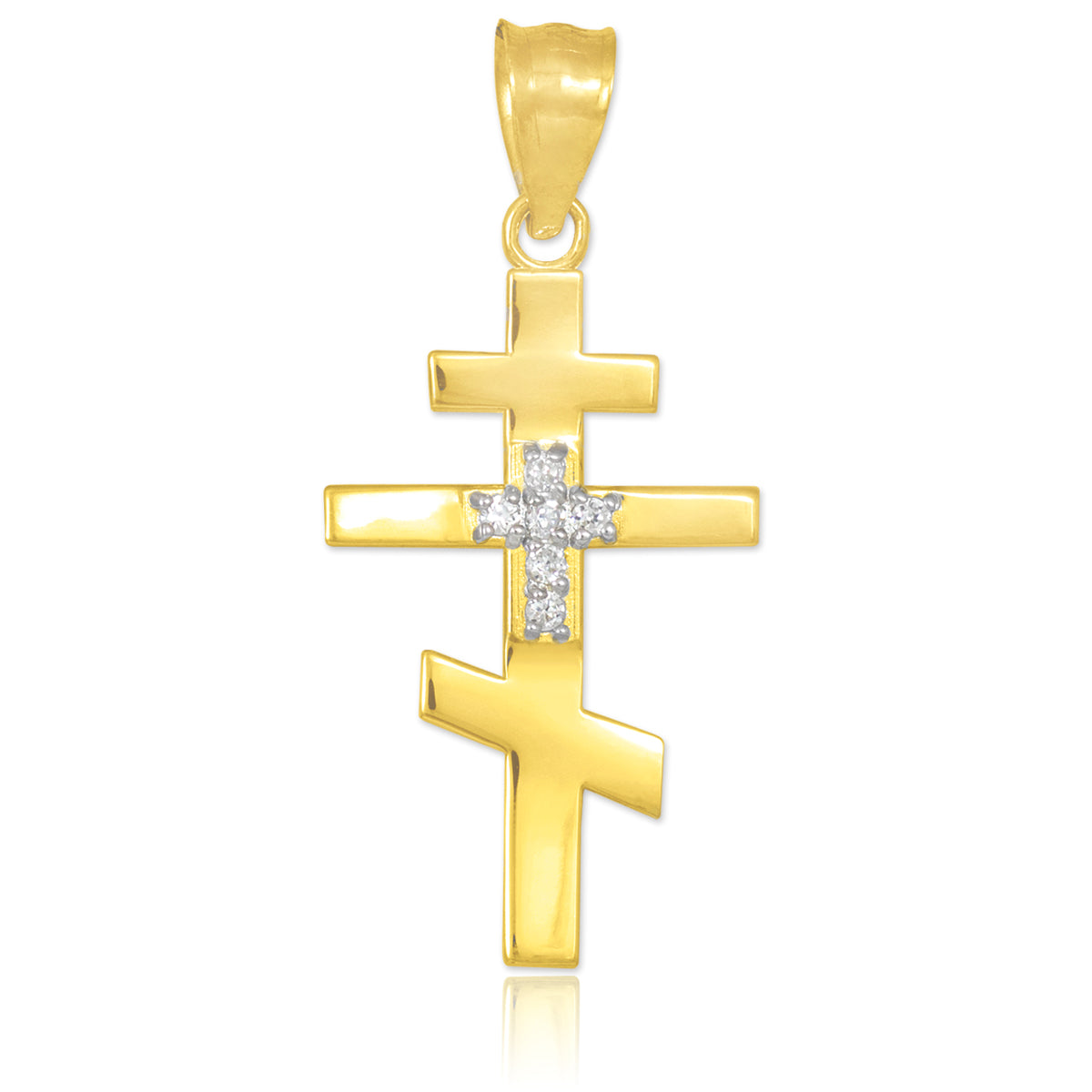 Solid Gold Diamond Studded Russian Orthodox Cross Pendant