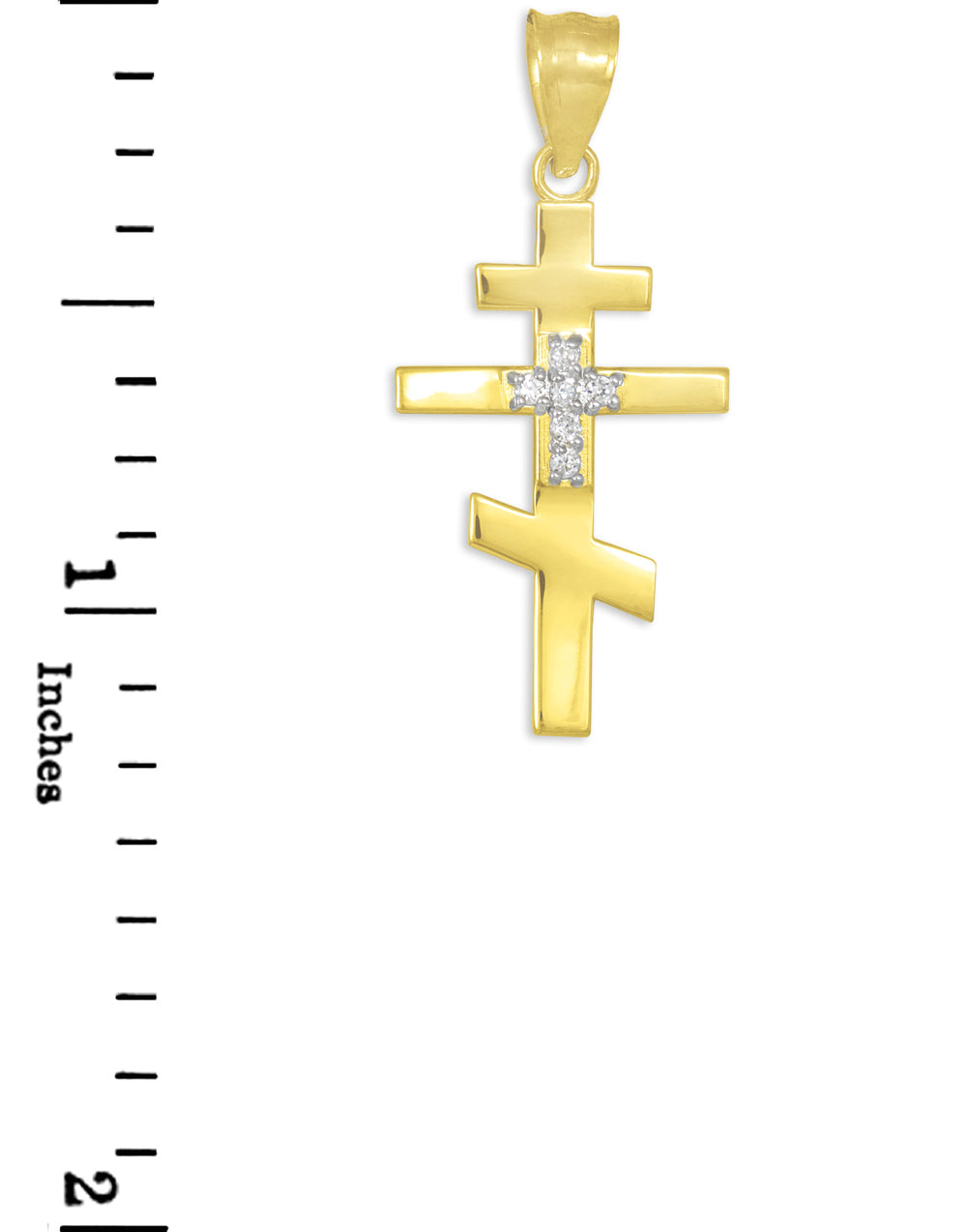 Solid Gold Diamond Studded Russian Orthodox Cross Pendant, view 2