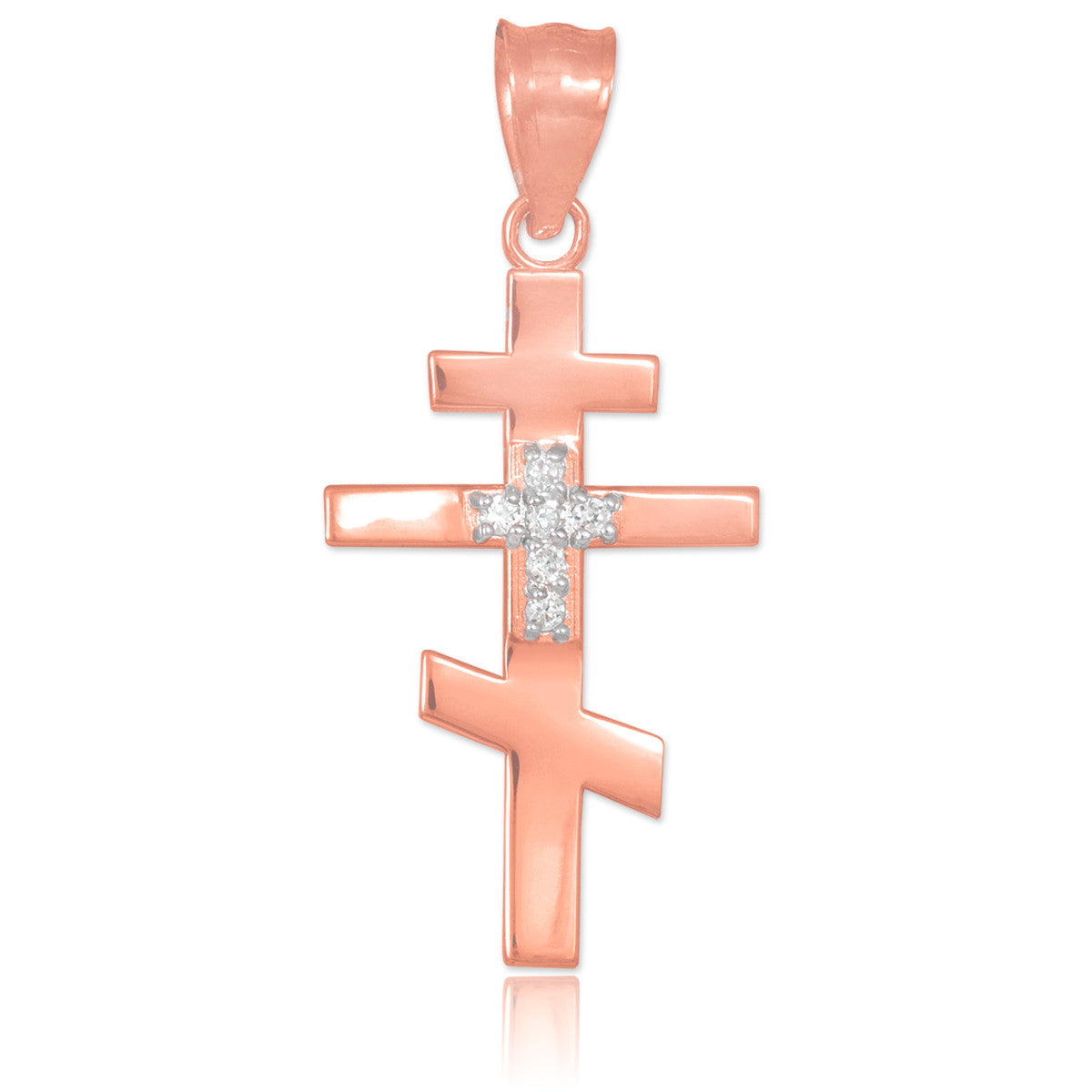 Solid Gold Diamond Studded Russian Orthodox Cross Pendant, view 3