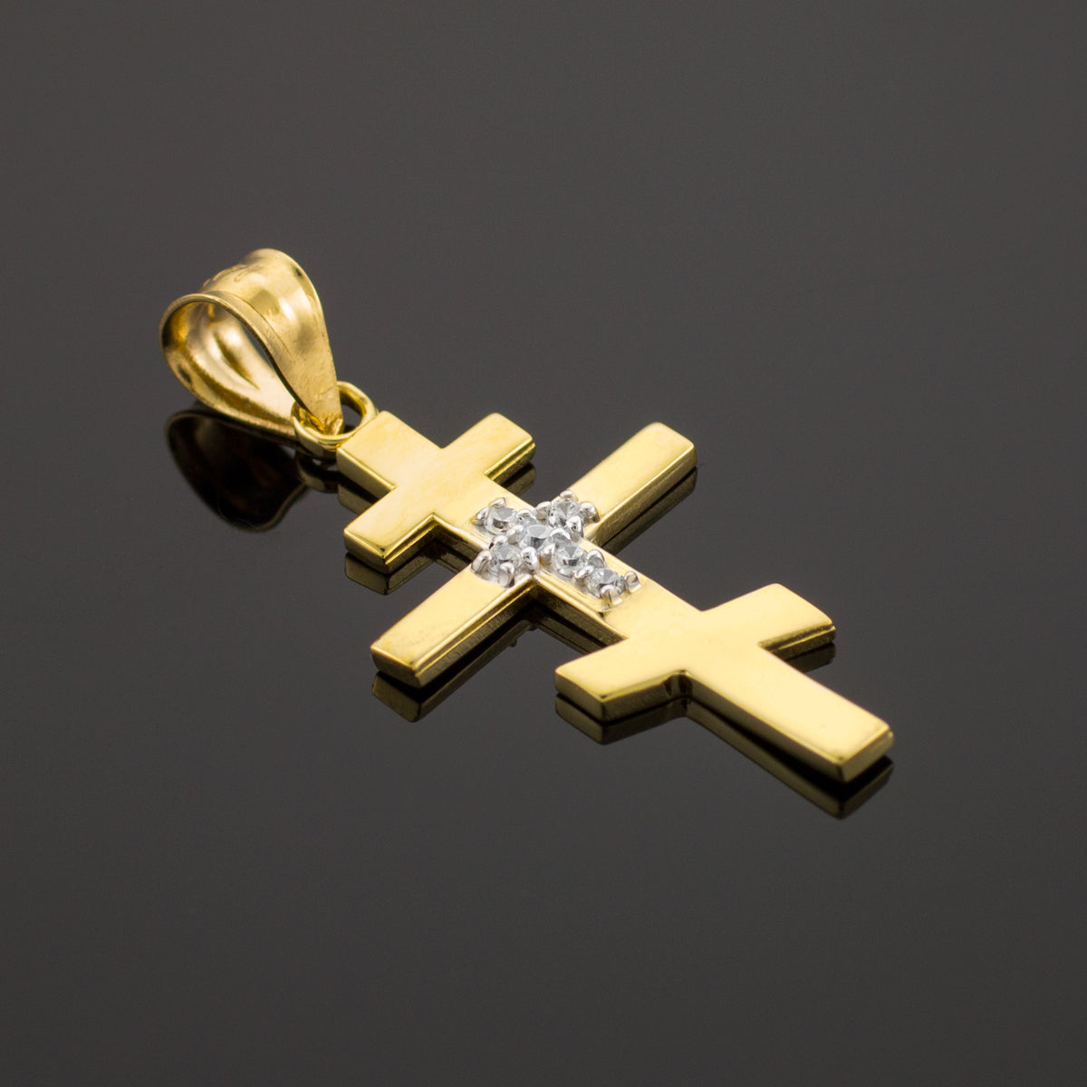 Solid Gold Diamond Studded Russian Orthodox Cross Pendant, view 5