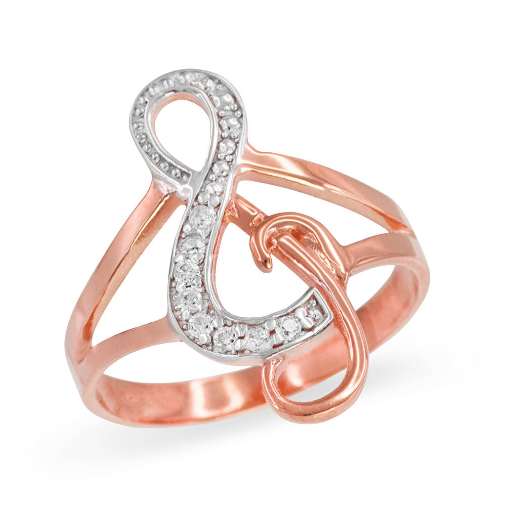 Solid Gold Diamond Studded Treble Clef Music Ring, view 2