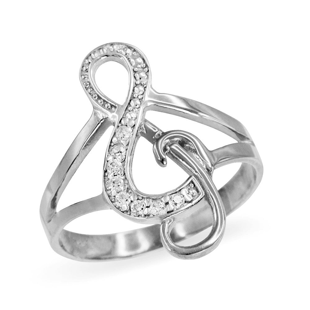 Solid Gold Diamond Studded Treble Clef Music Ring, view 3