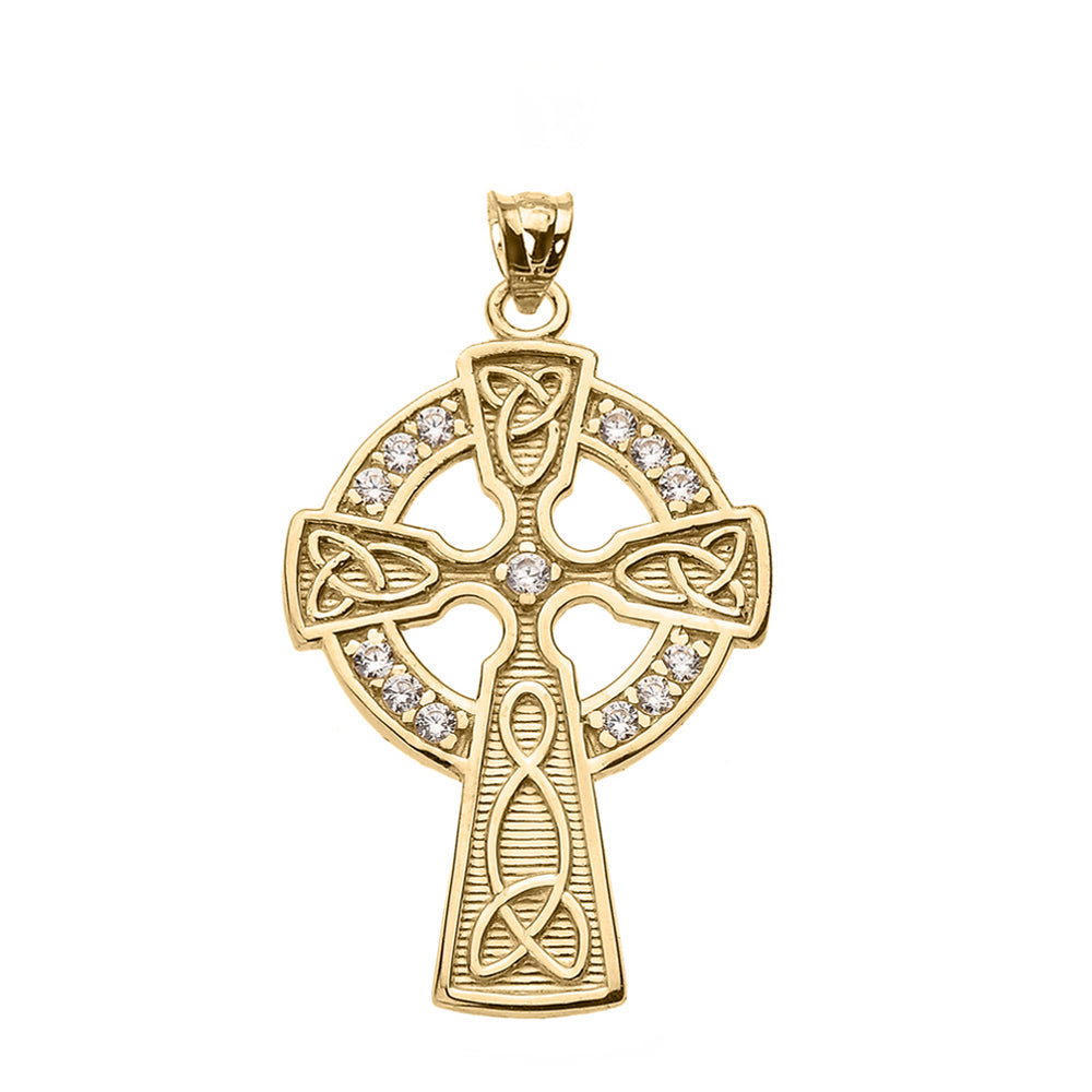 Solid Gold Diamond Trinity Knot Celtic Cross Pendant Necklace, view 4