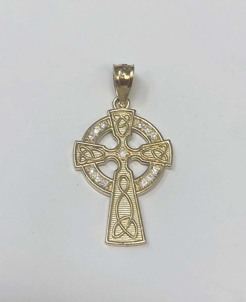 Solid Gold Diamond Trinity Knot Celtic Cross Pendant Necklace, view 6