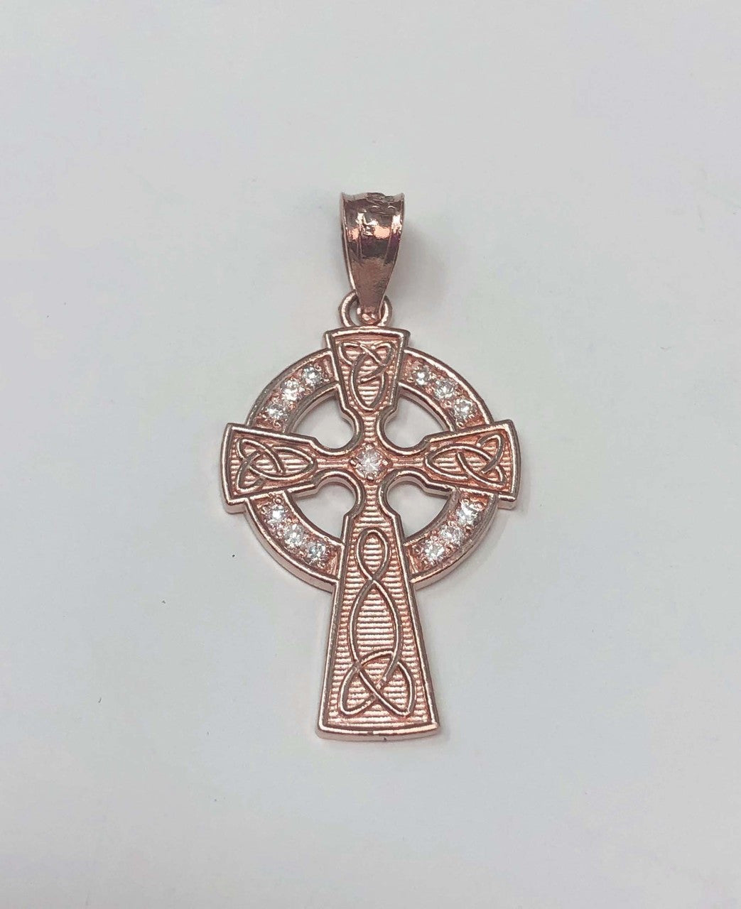 Solid Gold Diamond Trinity Knot Celtic Cross Pendant Necklace, view 10