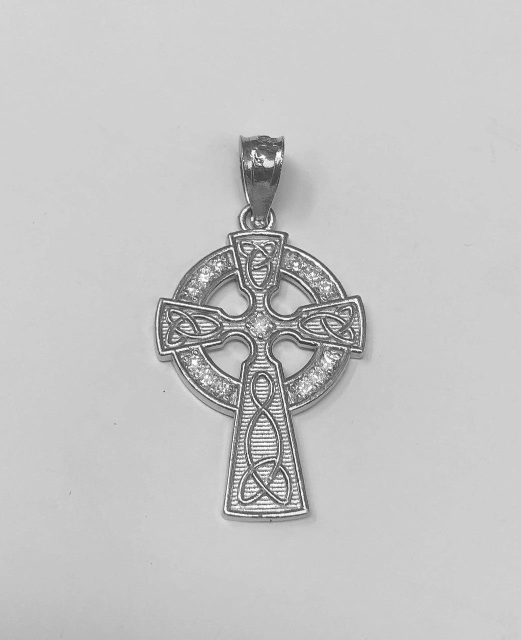 Solid Gold Diamond Trinity Knot Celtic Cross Pendant Necklace, view 14