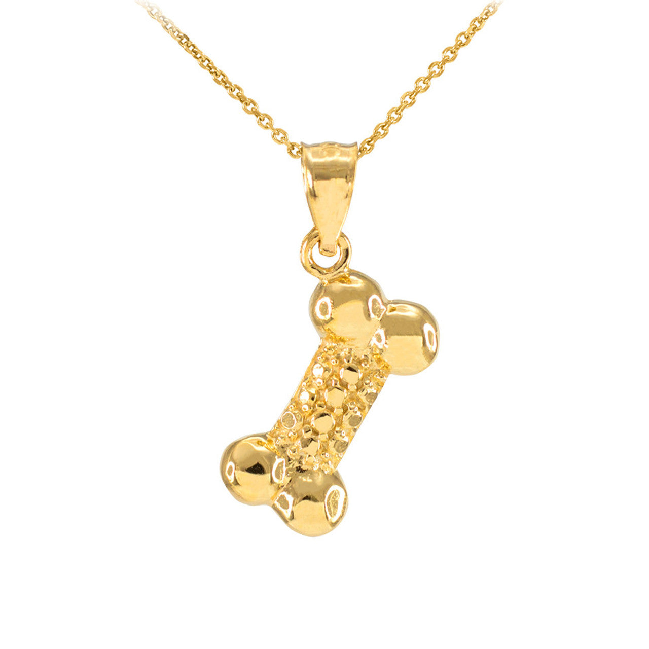 Solid Gold Dog Bone Pendant Necklace, view 7