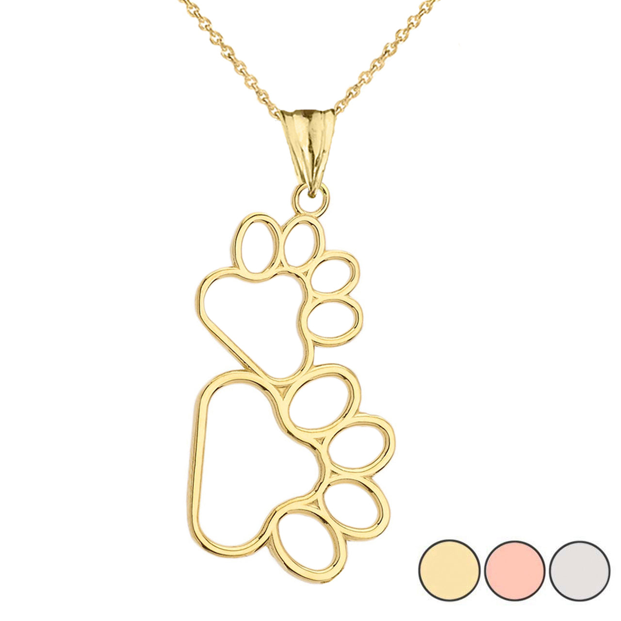 Solid Gold Dog Paw Outline Pendant Necklace