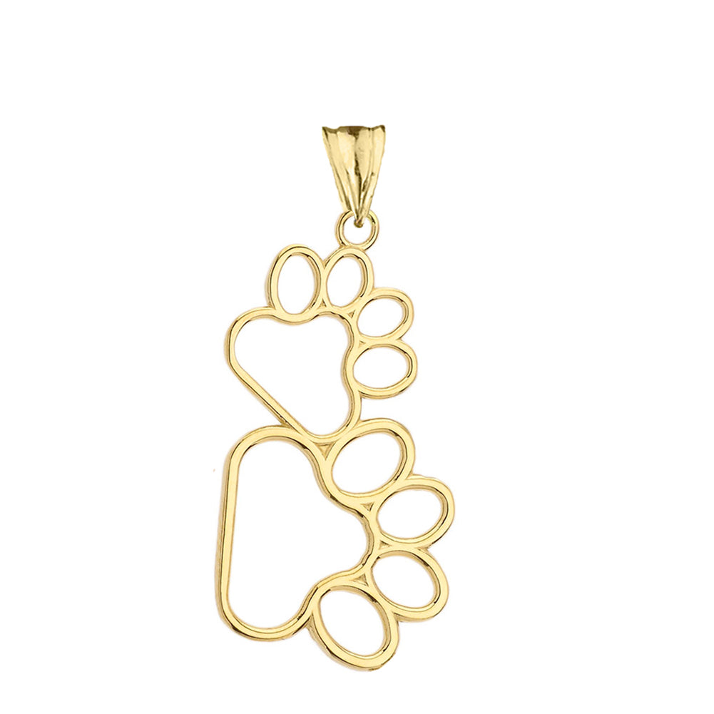 Solid Gold Dog Paw Outline Pendant Necklace, view 2