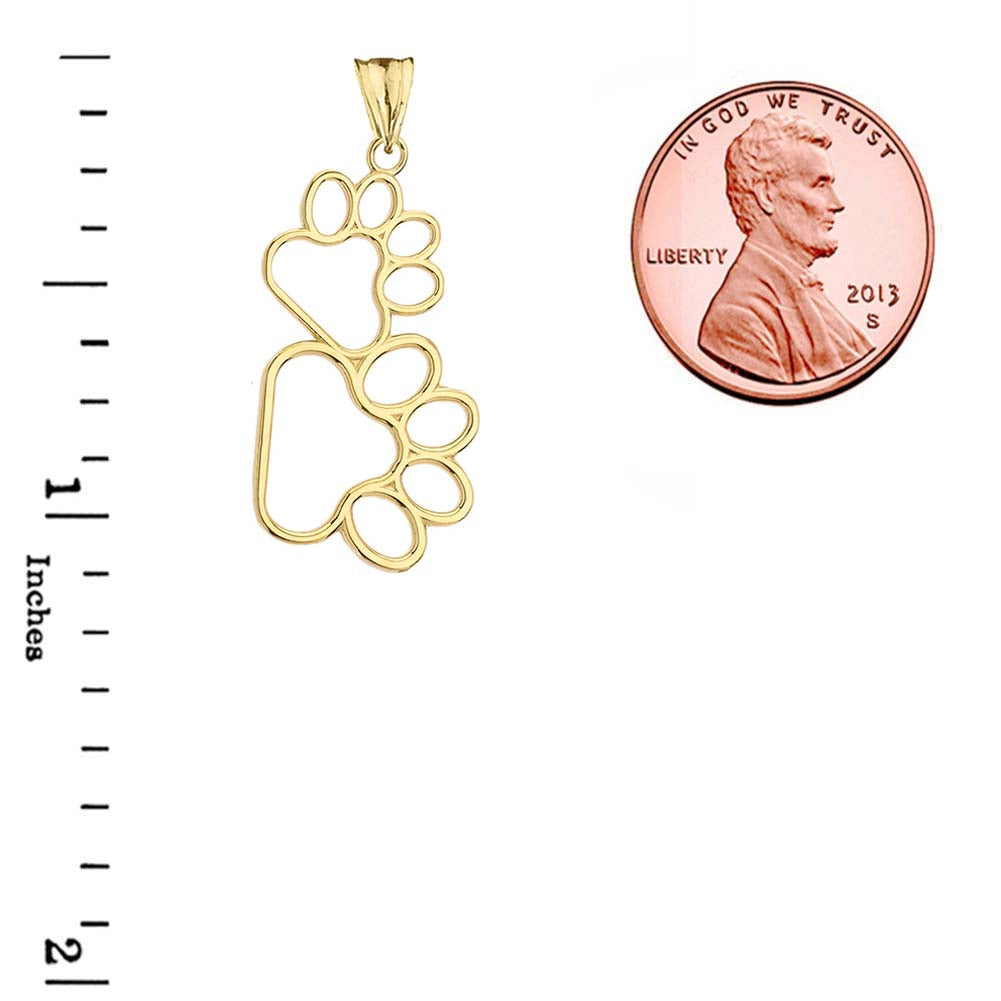 Solid Gold Dog Paw Outline Pendant Necklace, view 3