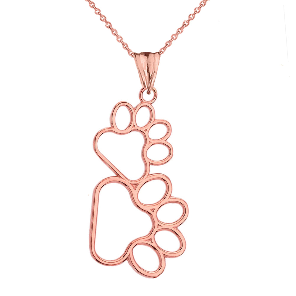 Solid Gold Dog Paw Outline Pendant Necklace, view 4