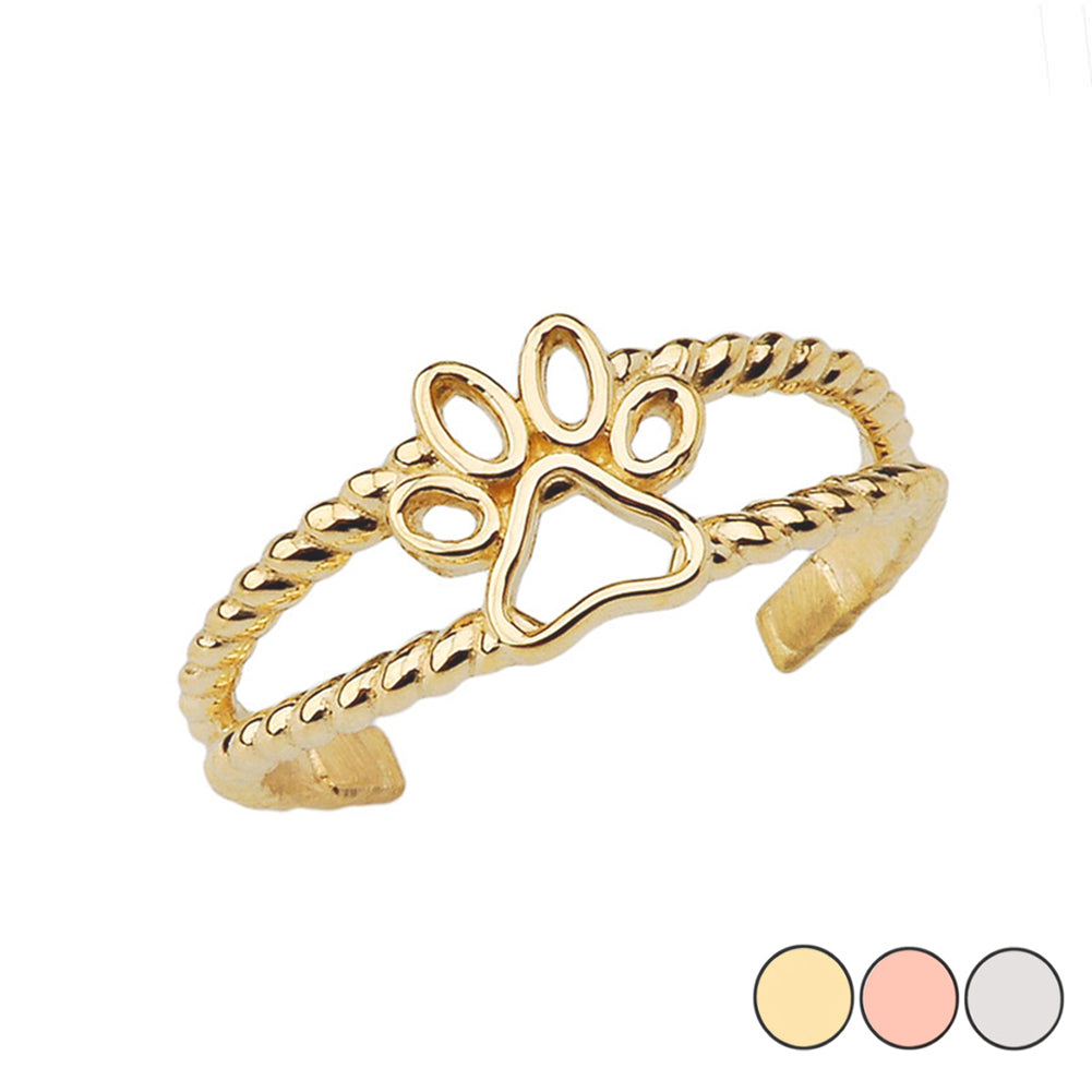 Solid Gold Dog Paw Rope Toe Ring