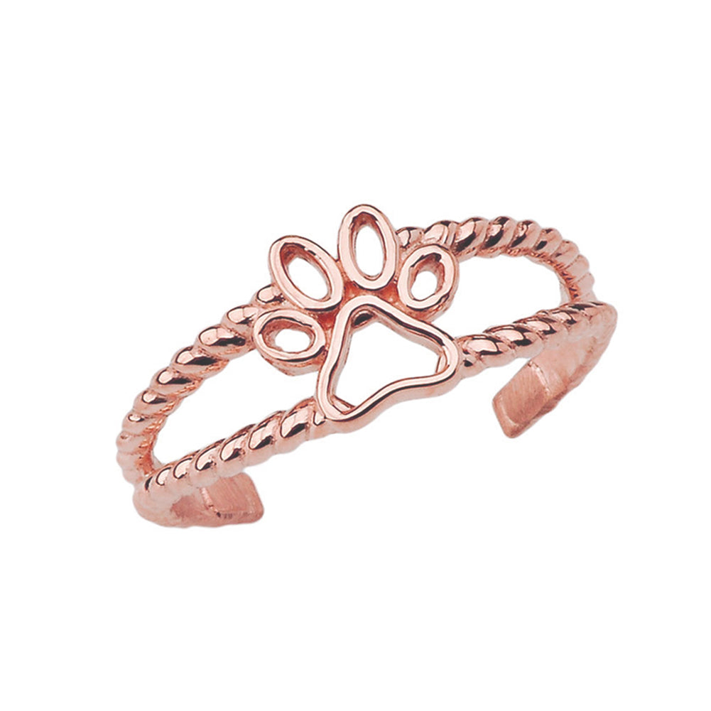 Solid Gold Dog Paw Rope Toe Ring, view 2