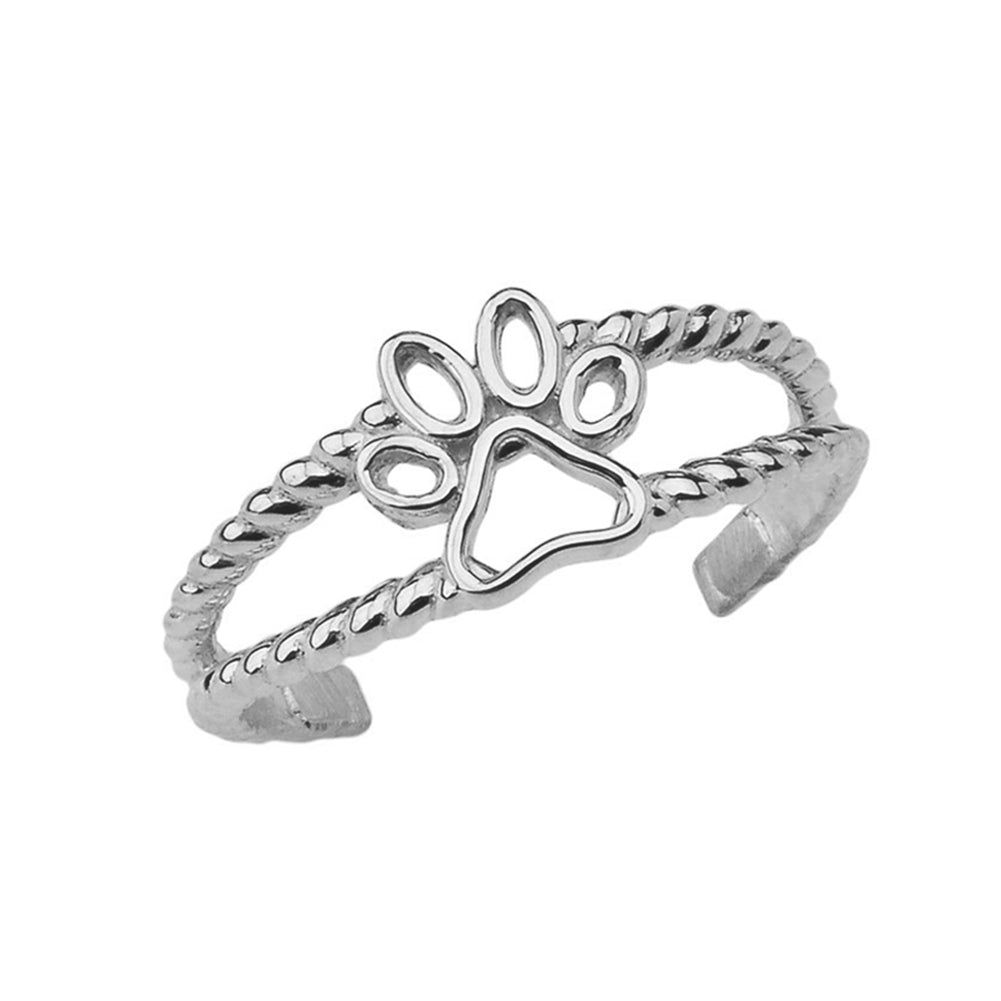 Solid Gold Dog Paw Rope Toe Ring, view 3