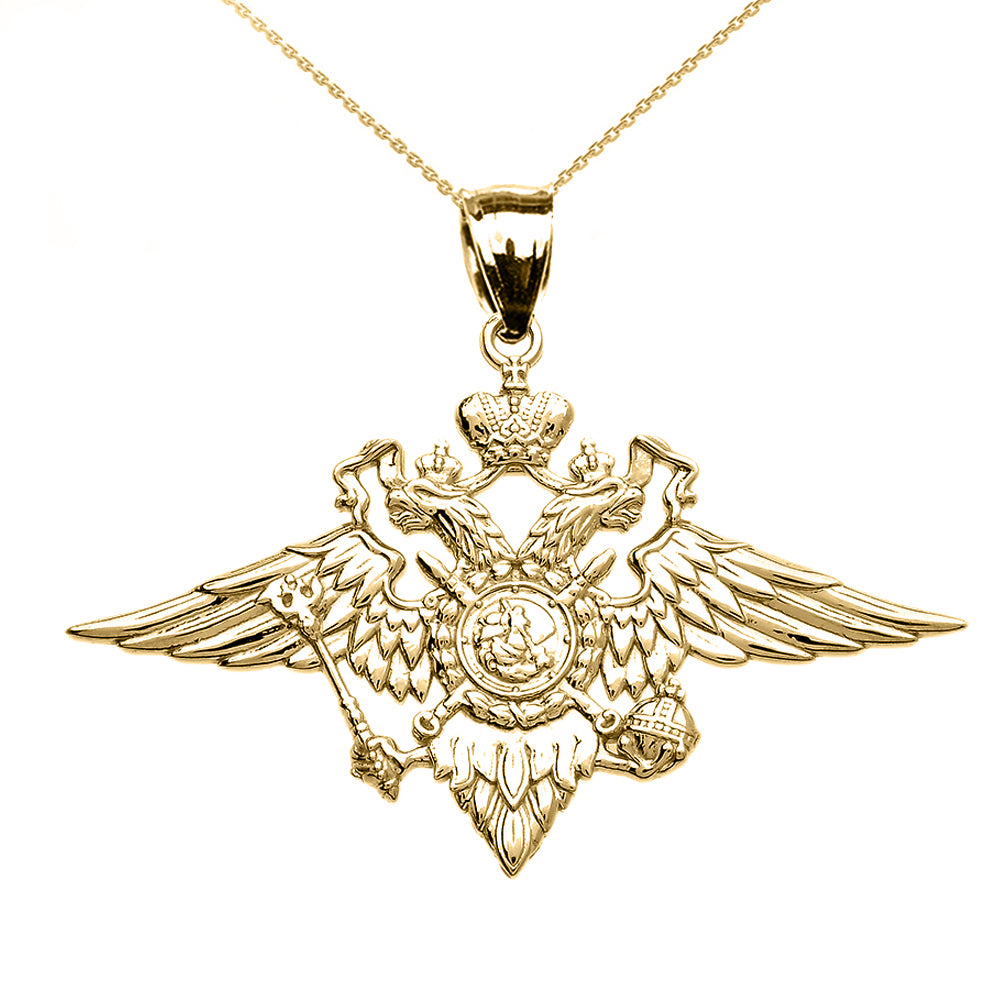 Solid Gold Double-headed Imperial Eagle Russian Coat of Arms Pendant Necklace