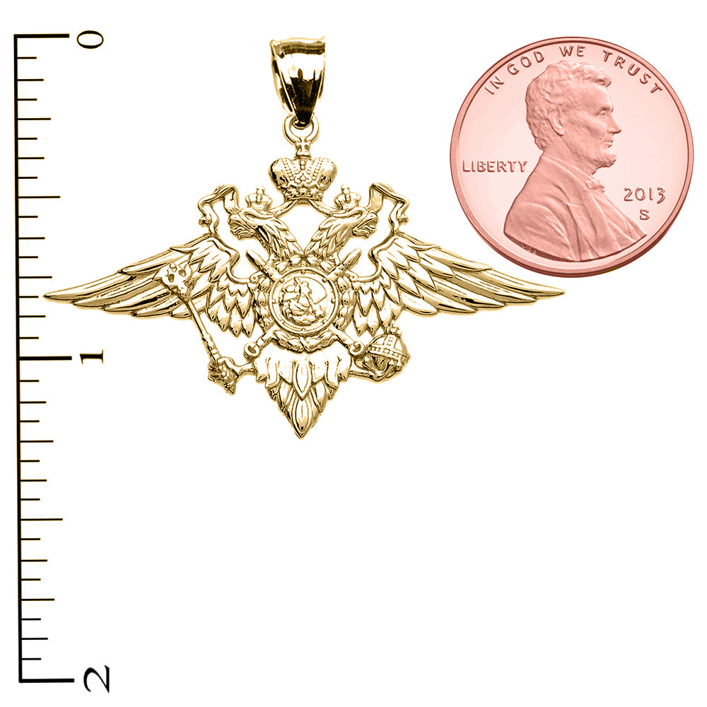 Solid Gold Double-headed Imperial Eagle Russian Coat of Arms Pendant Necklace, view 3