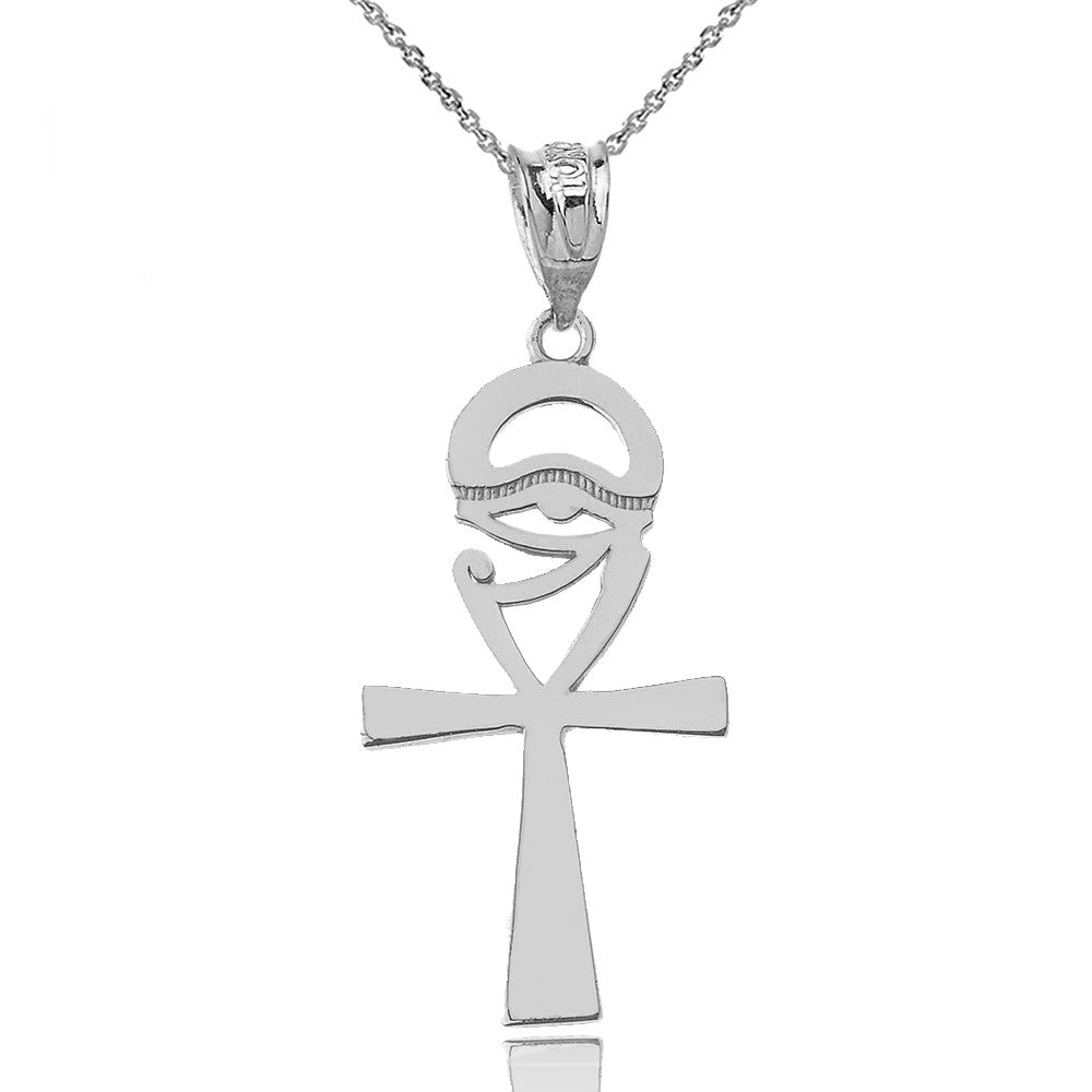 Solid Gold Egyptian Ankh Cross Eye of Horus Wedjet Pendant Necklace, view 5