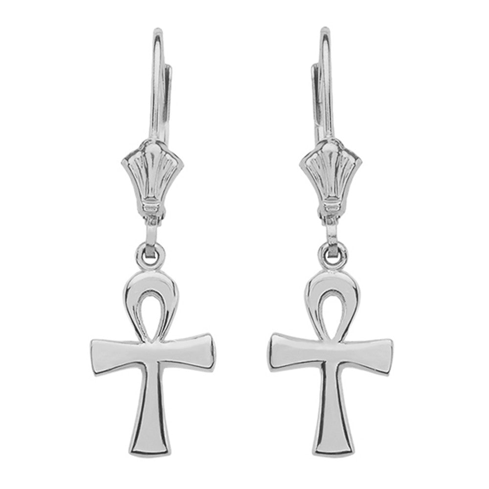 Solid Gold Egyptian Ankh Polished Earrings, view 4