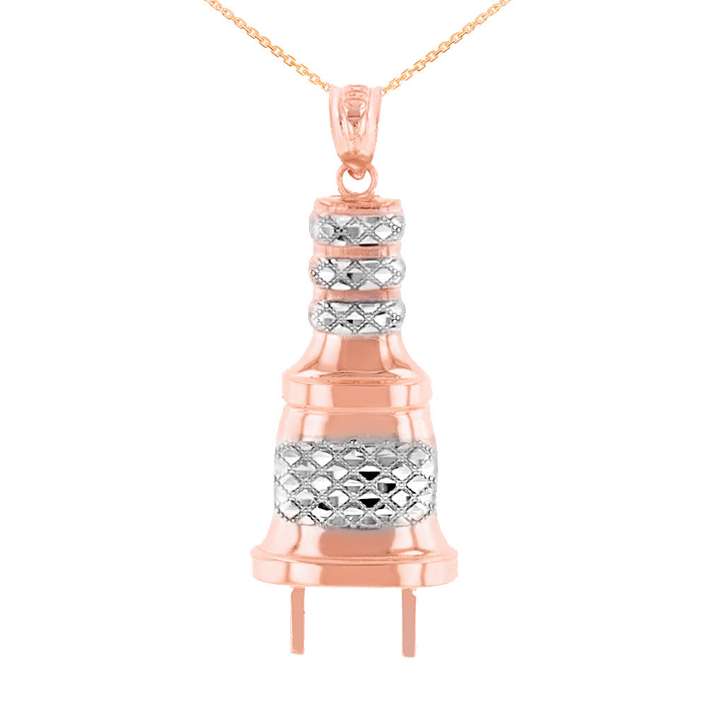 Solid Gold Electric Plug Diamond Cut Textured Pendant Necklace, view 2