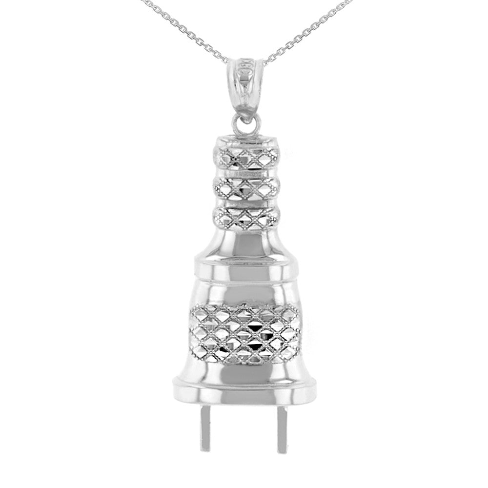 Solid Gold Electric Plug Diamond Cut Textured Pendant Necklace, view 3