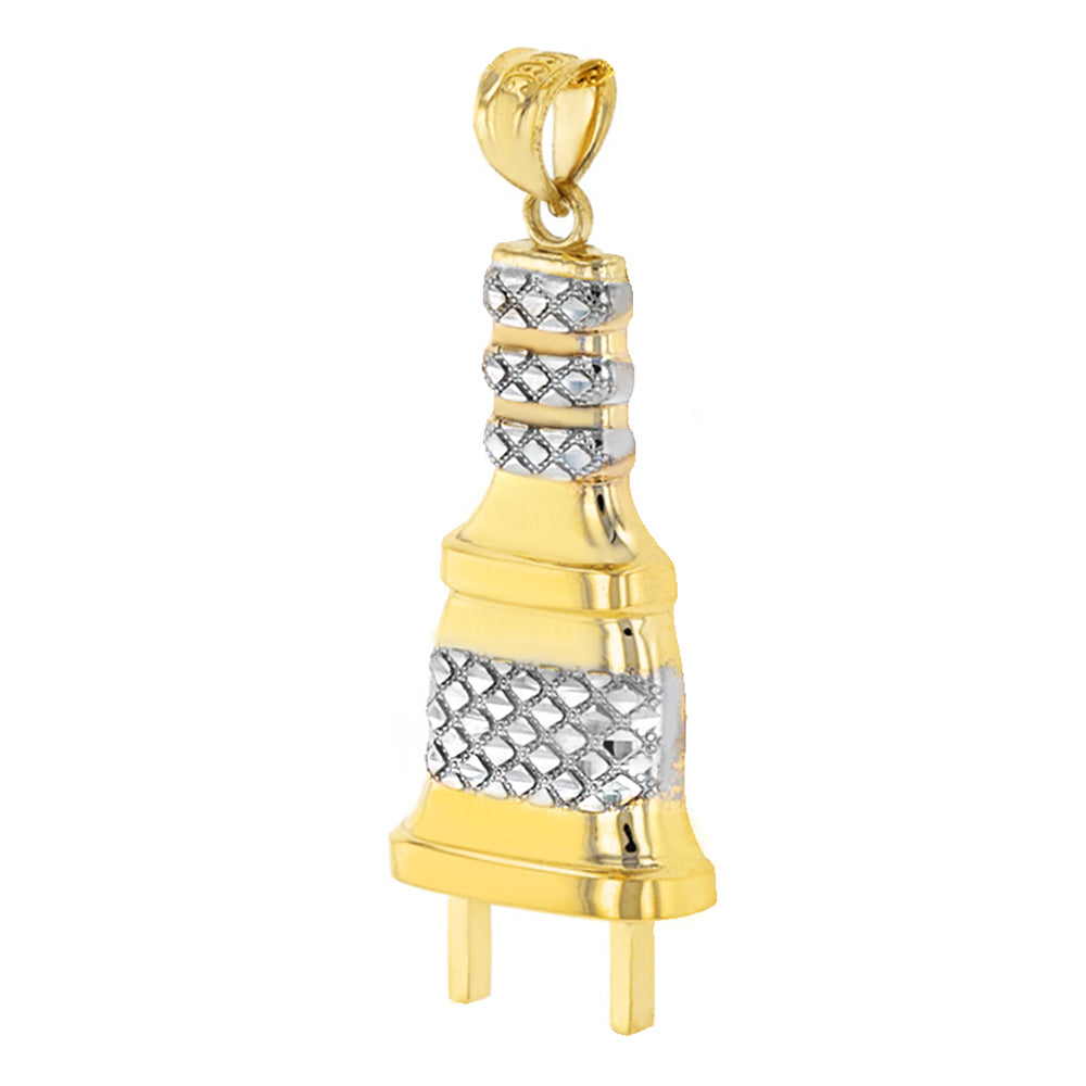 Solid Gold Electric Plug Diamond Cut Textured Pendant Necklace, view 4